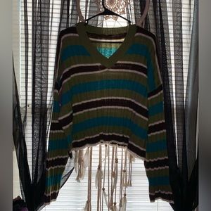 SHEIN sweater, size L, green brown and blue